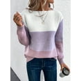 thumbnail image 1 of Womens Long Sleeve Sweater Crew Neck Casual Loose Knit Multicolor Top Purple M, 1 of 6