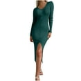 thumbnail image 1 of Womens Long Sleeve Sweater Dress 2025 Fall V Neck Button Slit Bodycon Dresses Ribbed Knit Slim Fit Maxi Dresses, 1 of 7