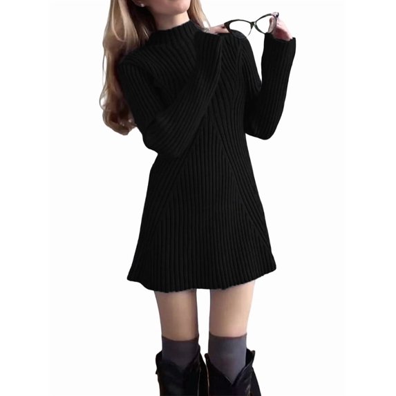 Womens Long Sleeve Sweater Dress Bodycon Crew Neck Fall Slimming Knit Mini Dresses