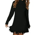 thumbnail image 1 of Womens Long Sleeve Sweater Dress Casual Ribbed Knit Pullover Tassel Fall Short Dresses Black S, 1 of 5