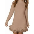 thumbnail image 1 of Womens Long Sleeve Sweater Dress Casual Ribbed Knit Pullover Tassel Fall Short Dresses Khaki XL, 1 of 5