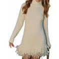 thumbnail image 1 of Womens Long Sleeve Sweater Dress Casual Ribbed Knit Pullover Tassel Fall Short Dresses  L, 1 of 7