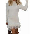 thumbnail image 1 of Womens Long Sleeve Sweater Dress Casual Ribbed Knit Pullover Tassel Fall Short Dresses White L, 1 of 5