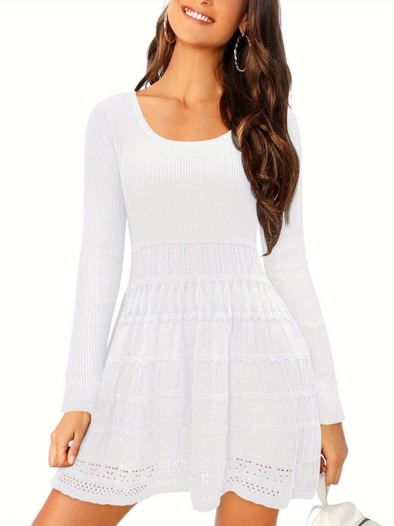 Womens Long Sleeve Sweater Dress Knit Crochet Casual A Line Flowy Skater  Mini Dresses - Walmart.com