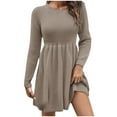 thumbnail image 1 of Womens Long Sleeve Sweater Dresses Crew Neck Casual Solid Color Fall Winter Knit Dress, 1 of 5