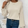 thumbnail image 1 of Womens Long Sleeve Sweater Knitted Shirts Loose Fitted Crewneck Basic Tops Casual Outfits Fall Clothes Beige S, 1 of 5