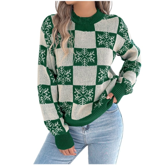Womens Long Sleeve Sweater Ladies Christmas Sweaters Crew Neck Casual Holiday Xmas Knitted Pullover Graphic Tops Army Green, M