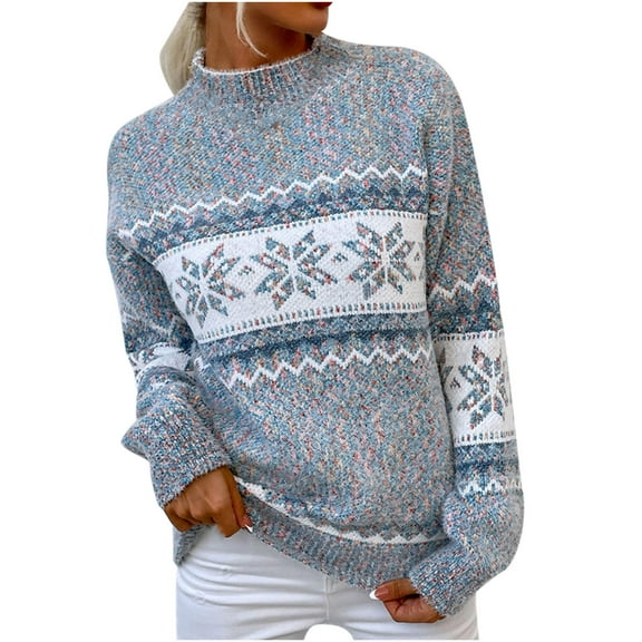 Womens Long Sleeve Sweater Ladies Christmas Sweaters Mock Neck Casual Holiday Xmas Knitted Pullover Graphic Tops Gray, M