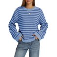 thumbnail image 1 of Womens Long Sleeve Sweater Striped Oversized Sweaters Casual Crewneck Knit Tops Light Blue S, 1 of 8