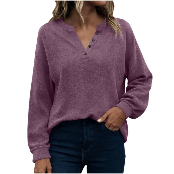 Womens Long Sleeve Sweaters Knit Button Shirt Lightweight Dressy Casual Basic Pullover Tops Fall Fashion