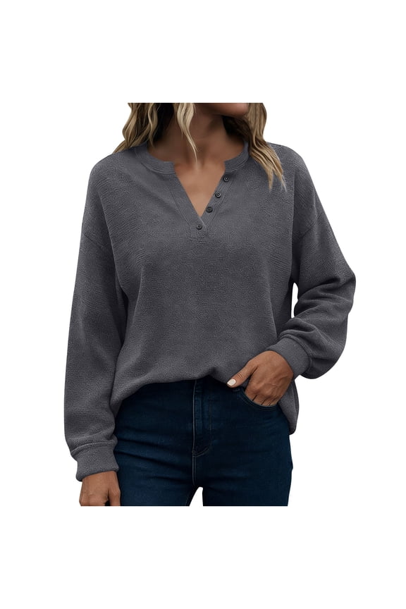 Womens Long Sleeve Sweaters Knit Button Shirt Lightweight Dressy Casual Basic Pullover Tops Fall Fashion
