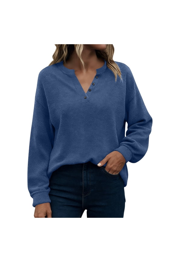 Womens Long Sleeve Sweaters Knit Button Shirt Lightweight Dressy Casual Basic Pullover Tops Fall Fashion