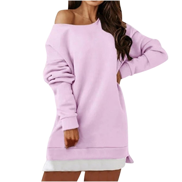 VALMASS Womens Long Sleeve Sweatshirt Dress Pullover Oversized Sweater Dresses Off Shoulder Loose Fall Winter Mini Dress, Women's, Size: 2XL, Pink VALMASS Womens Long Sleeve Sweatshirt Dress Pullover Oversized Sweater Dresses Off Shoulder Loose Fall Winter Mini Dress, Women's, Size: 2XL, Pink
