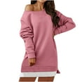 thumbnail image 1 of Womens Long Sleeve Sweatshirt Dress Pullover Oversized Sweater Dresses Off Shoulder Loose Fall Winter Mini Dress, 1 of 5