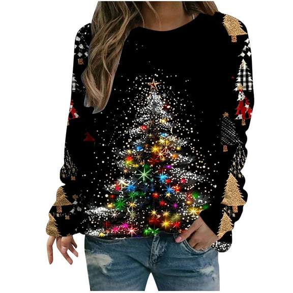 Womens Long Sleeve Sweatshirt T Shirt Fashion Print Graphic Casual Round Neck Tee Tops