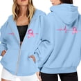 thumbnail image 1 of Womens Long Sleeve Sweatshirt Zipper UP Lightweight Soft Warm Sweatshirts Loose Pullover Tops with Pink Ribbon Print Cancer Awareness Clothes (Light Blue, XL), 1 of 6