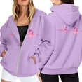 thumbnail image 1 of Womens Long Sleeve Sweatshirt Zipper UP Lightweight Soft Warm Sweatshirts Loose Pullover Tops with Pink Ribbon Print Breast Cancer Awareness Clothes (Purple, S), 1 of 6