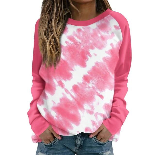 Womens Long Sleeve Sweatshirts Floral Print Cute Pullover Tops Round
