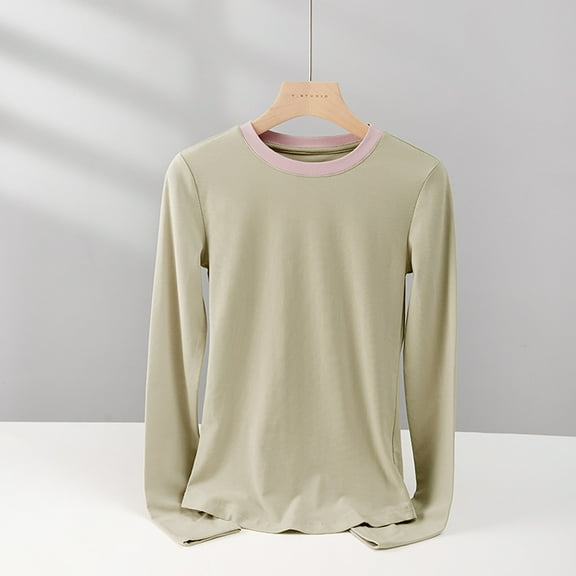 Womens Long Sleeve T Shirt Crewneck Color Block Casual Shirts