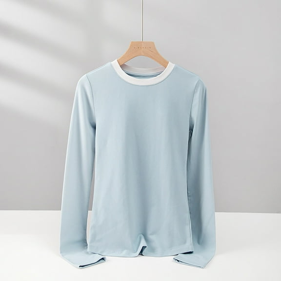 Womens Long Sleeve T Shirt Crewneck Color Block Casual Shirts