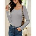 thumbnail image 1 of Womens Long Sleeve T Shirt Scoop Neck Shirts Skinny Fitted Casual Basic Tops, 1 of 5