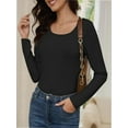 thumbnail image 1 of Womens Long Sleeve T Shirt Scoop Neck Shirts Skinny Fitted Casual Basic Tops, 1 of 5