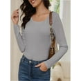 thumbnail image 1 of Womens Long Sleeve T Shirt Scoop Neck Shirts Skinny Fitted Casual Basic Tops, 1 of 5