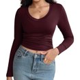 thumbnail image 1 of Womens Long Sleeve T Shirt Tops Deep V Neck Shirts Casual Slim Fit Basic T-Shirt Tee, 1 of 6