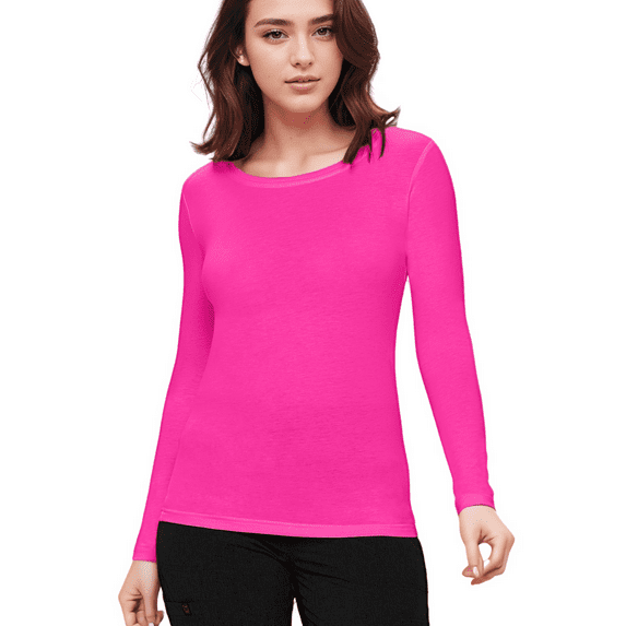 Womens Long Sleeve T Shirt With Super-Soft Stretch Fabric Round Neck T-Shirts