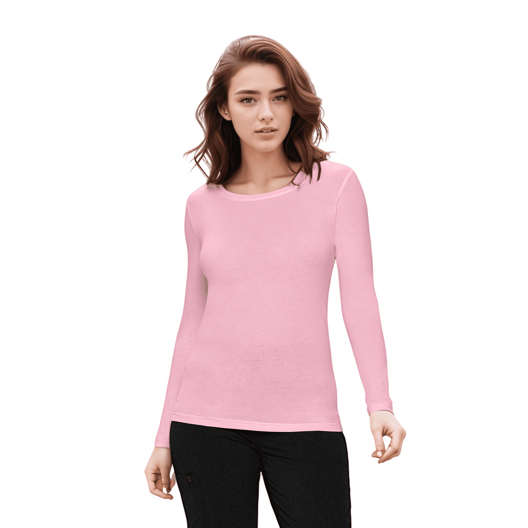 Womens Long Sleeve T Shirt With Super-Soft Stretch Fabric Round Neck  T-Shirts
