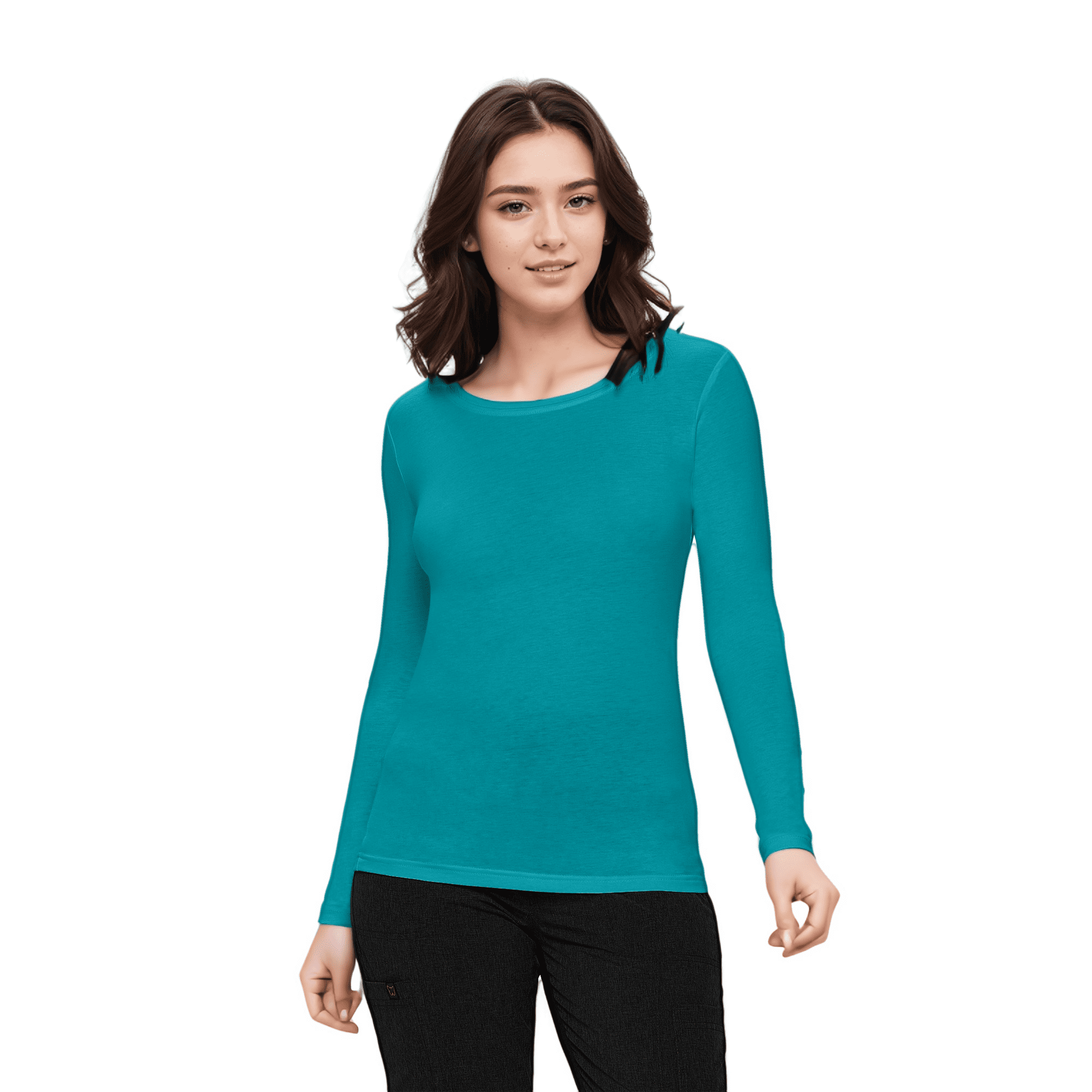 Womens Long Sleeve T Shirt With Super-Soft Stretch Fabric Round Neck T ...