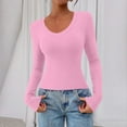 thumbnail image 1 of Womens Long Sleeve T Shirts 2025 Fall Trendy V Neck Slim Fit Basic Crop Tops Casual Going Out Top Pink XXL, 1 of 5