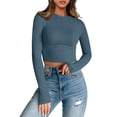 thumbnail image 1 of Womens Long Sleeve T Shirts Basic Scoop Neck Crop Tops Casual Slim Fitted Clothes Thermal Tee, 1 of 6