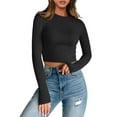 thumbnail image 1 of Womens Long Sleeve T Shirts Basic Scoop Neck Crop Tops Casual Slim Fitted Clothes Thermal Tee, 1 of 6