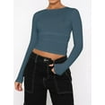 thumbnail image 1 of Womens Long Sleeve T Shirts Basic Scoop Neck Crop Tops Casual Slim Fitted Clothes Thermal Tee, 1 of 6