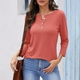 thumbnail image 1 of Womens Long Sleeve T Shirts Button Henley-Neck Solid Color Soft Base Tees Tops for Women Fall Casual Tshirts (S, Watermelon Red), 1 of 5