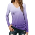 thumbnail image 1 of Womens Long Sleeve T Shirts Casual V Neck Gradient Color Slim Fit Basic Tee Soft Comfy Pullover Tunic Tops (L, Light Blue), 1 of 7