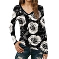 thumbnail image 1 of Womens Long Sleeve T Shirts Casual V Neck Graphic Printed Slim Fit Basic Tee Comfy Pullover Tunic Tops (S, Black), 1 of 7