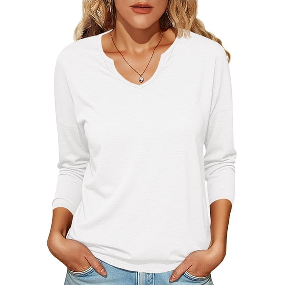 Womens Long Sleeve T-Shirts Casual V Neck Loose Fit Shirts 2025 Fall Lightweight Basic Tees