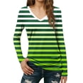 thumbnail image 1 of Womens Long Sleeve T Shirts Casual V Neck Striped Slim Fit Basic Tee Soft Comfy Pullover Tunic Tops (M, Green), 1 of 7