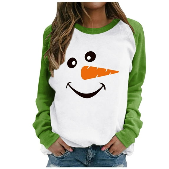 Womens Long Sleeve T Shirts Christmas Tops Casual Crewneck Print Pullover Holiday Graphic Tees Blouses