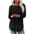 thumbnail image 1 of Womens Long Sleeve T Shirts, Women's Casual Solid Round Neck Pocket Hem Slit 3/4 Sleeve Round-Neck Blouses Shirts, Women's Long Sleeve Shirts Plus Size, (Black,XL), 1 of 6