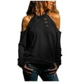 thumbnail image 1 of Womens Long Sleeve T Shirts Cold Shoulder Casual Y2K Tees Fashion Going Out Basics Tops, 1 of 7