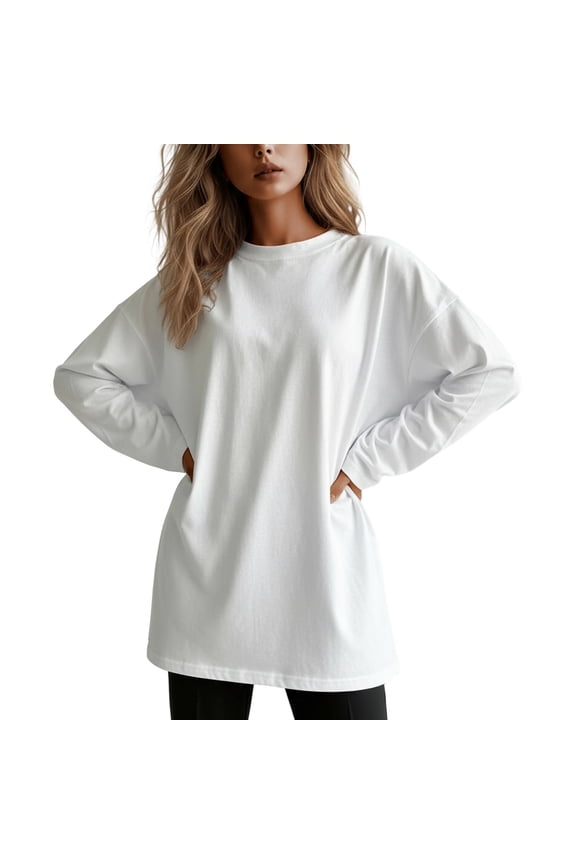 Womens Long Sleeve T Shirts Distressed Tshirt Pure Cotton Oversized Top Hand Ripped Casual Loose Fit Spring Fall White M