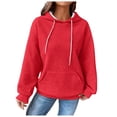 thumbnail image 1 of Womens Long Sleeve T Shirts Fall Comfy Hooded Mitten- Drop Shoulder Drawstring Solid Color Leisure Waffle Knit Hoodies Sweatshirts(Red,XXL), 1 of 6