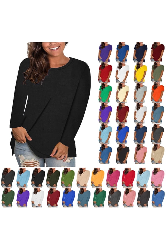 Womens Long Sleeve T Shirts Fall Fashion 2025 Basic Crop Tops Going Out Outfits,C Black,S