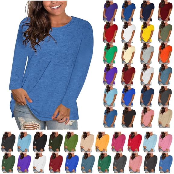 Womens Long Sleeve T Shirts Fall Fashion 2025 Basic Crop Tops Going Out Outfits,C Blue,XXXXL