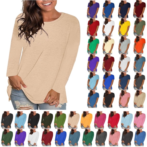 Womens Long Sleeve T Shirts Fall Fashion 2025 Basic Crop Tops Going Out Outfits,C Khaki,XL