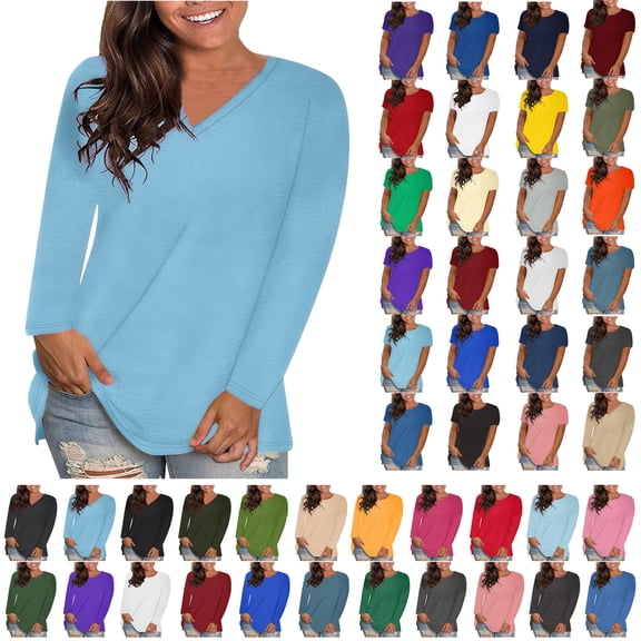 Womens Long Sleeve T Shirts Fall Fashion 2025 Basic Crop Tops Going Out Outfits,C Light Blue,XL