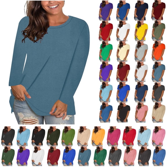 Womens Long Sleeve T Shirts Fall Fashion 2025 Basic Crop Tops Going Out Outfits,C Navy,XXXXL